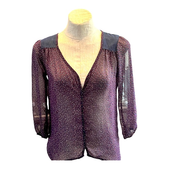 LILY ROSE BLUE AND FLORAL PURPLE BLOUSE-SIZE SMALL - Picture 5 of 9